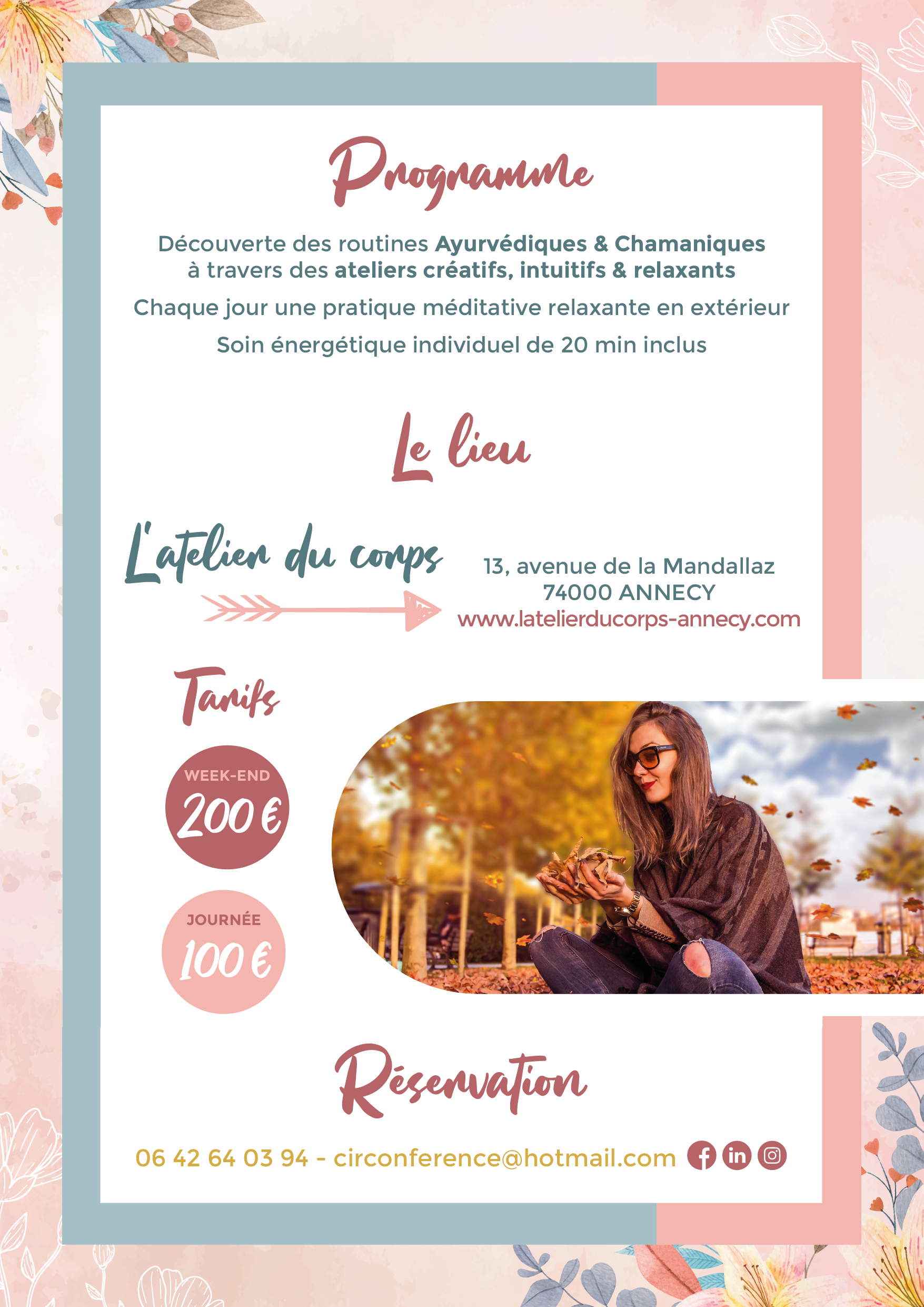 Flyers Week-end Zen Circonférence Automne Chamanisme Ayurveda Enneagramme - Atelier du Corps - Annecy