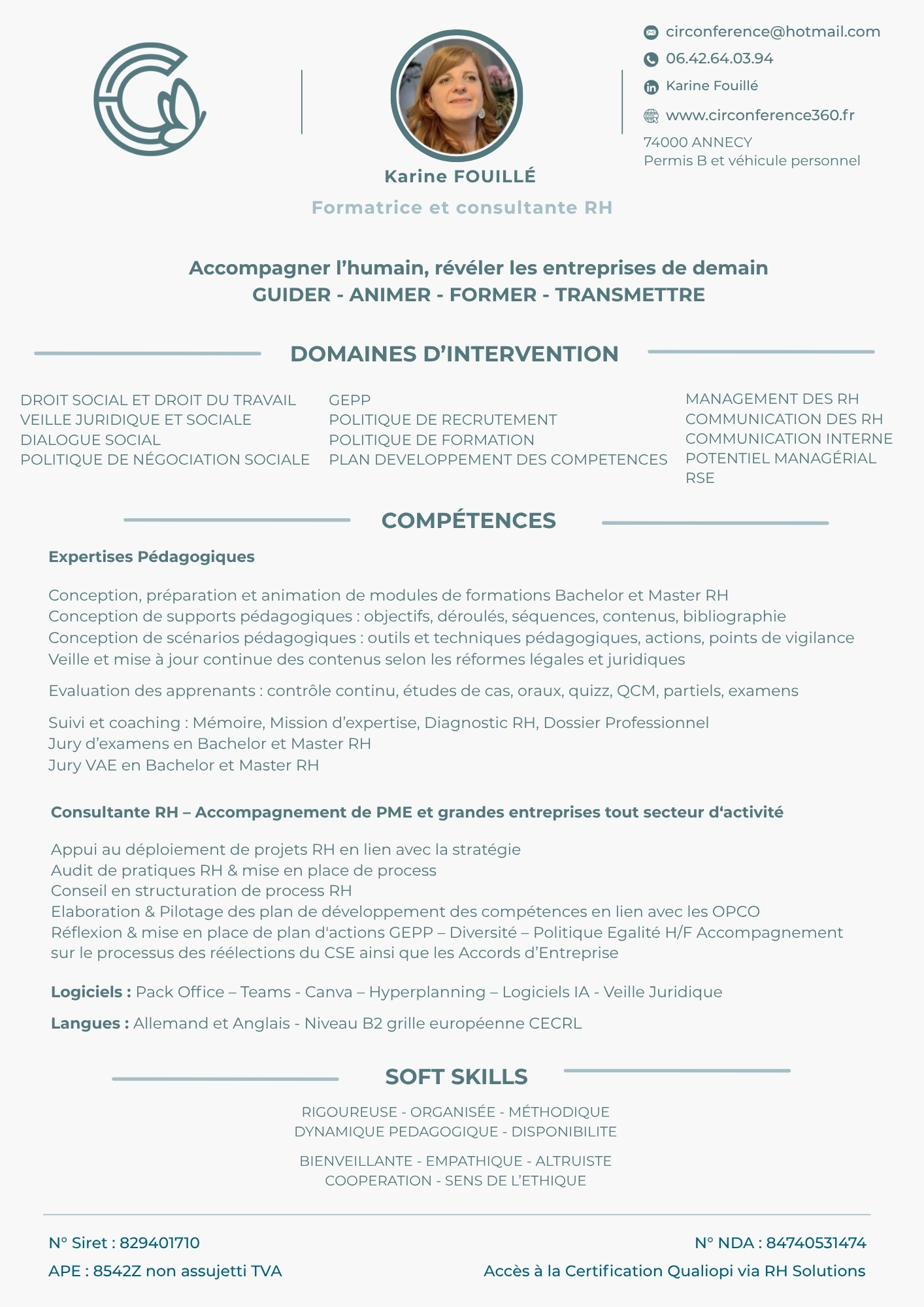 CV Karine Fouillé - Circonférence Centre de formation et consulting RH et Développement Personnel Annecy
